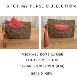 Michael Kors Crimson and Brown Logo Wristlet